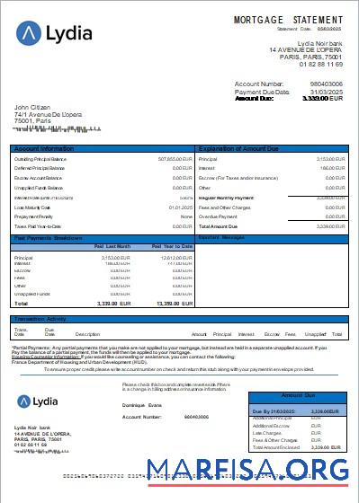 Blank France Lydia Noir bank mortgage statement scr download for verification